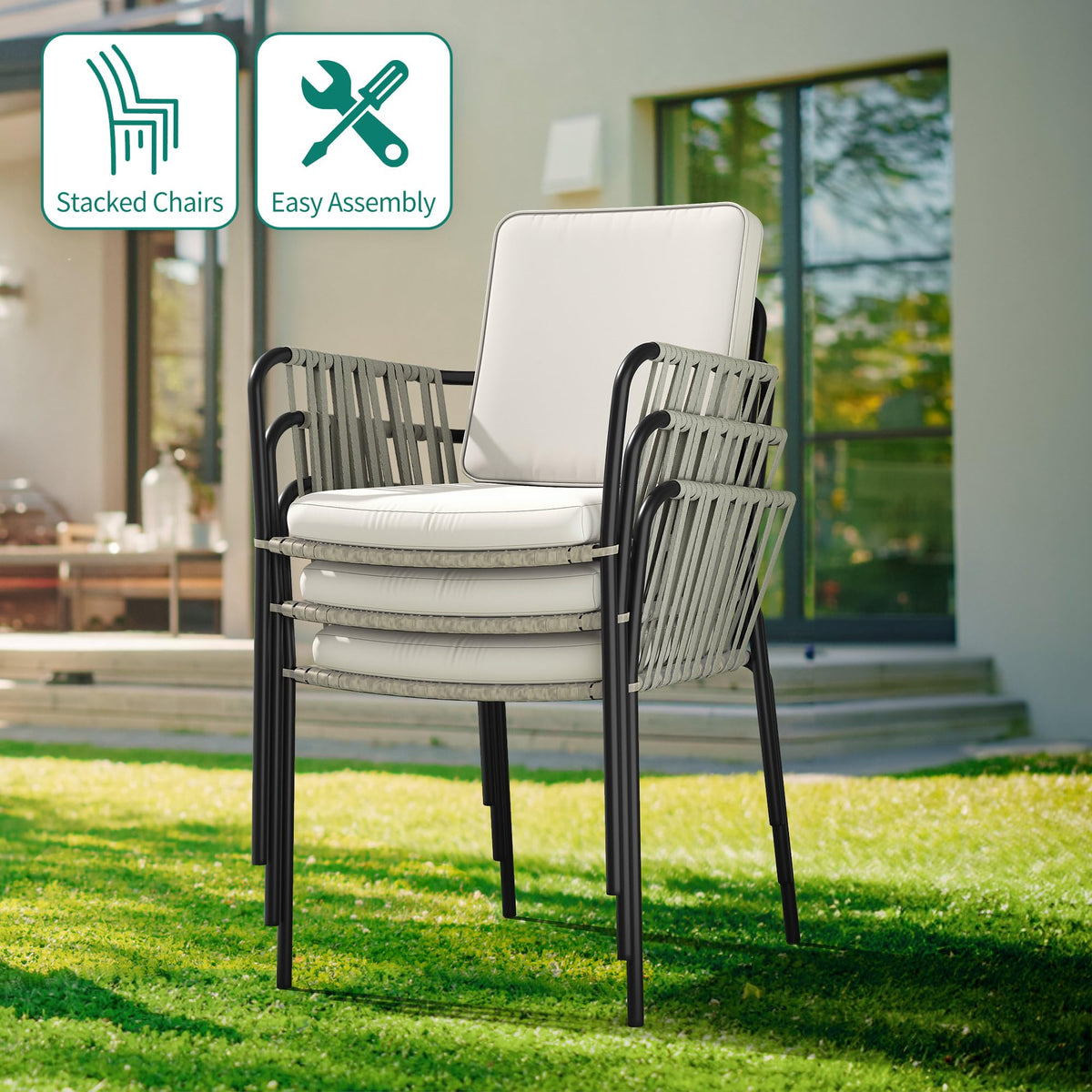 Grey Wicker Outdoor Dining Chairs Set of 4 Q6755