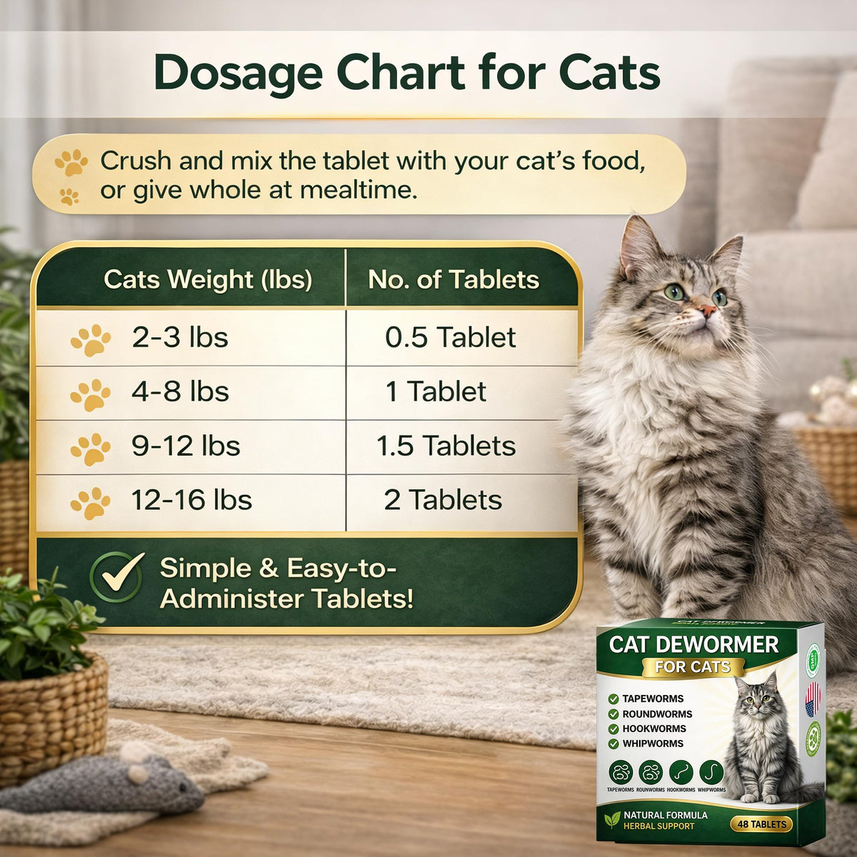 Broad Spectrum Cat Dewormer 48 Tablets X803442
