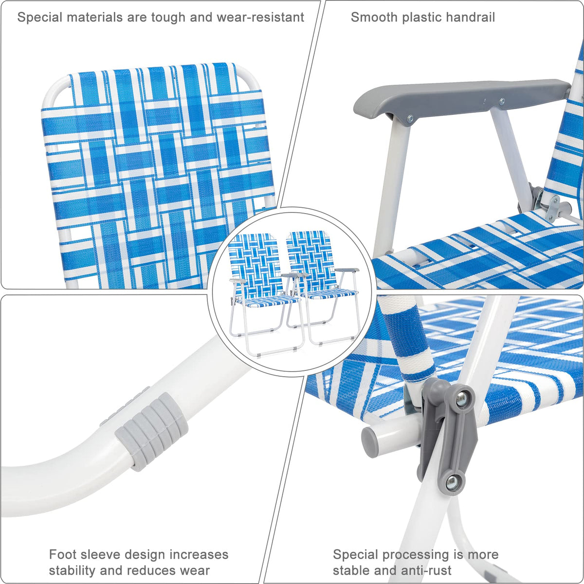 Set of 2 Blue & White Webbed Folding Chairs B205