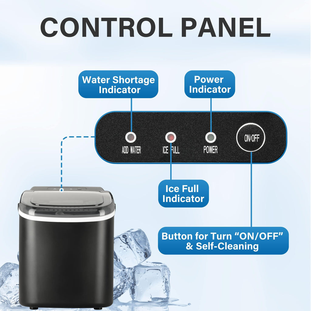 Countertop Ice Maker with Self-Cleaning, Ice Spoon and Basket, Black Y326