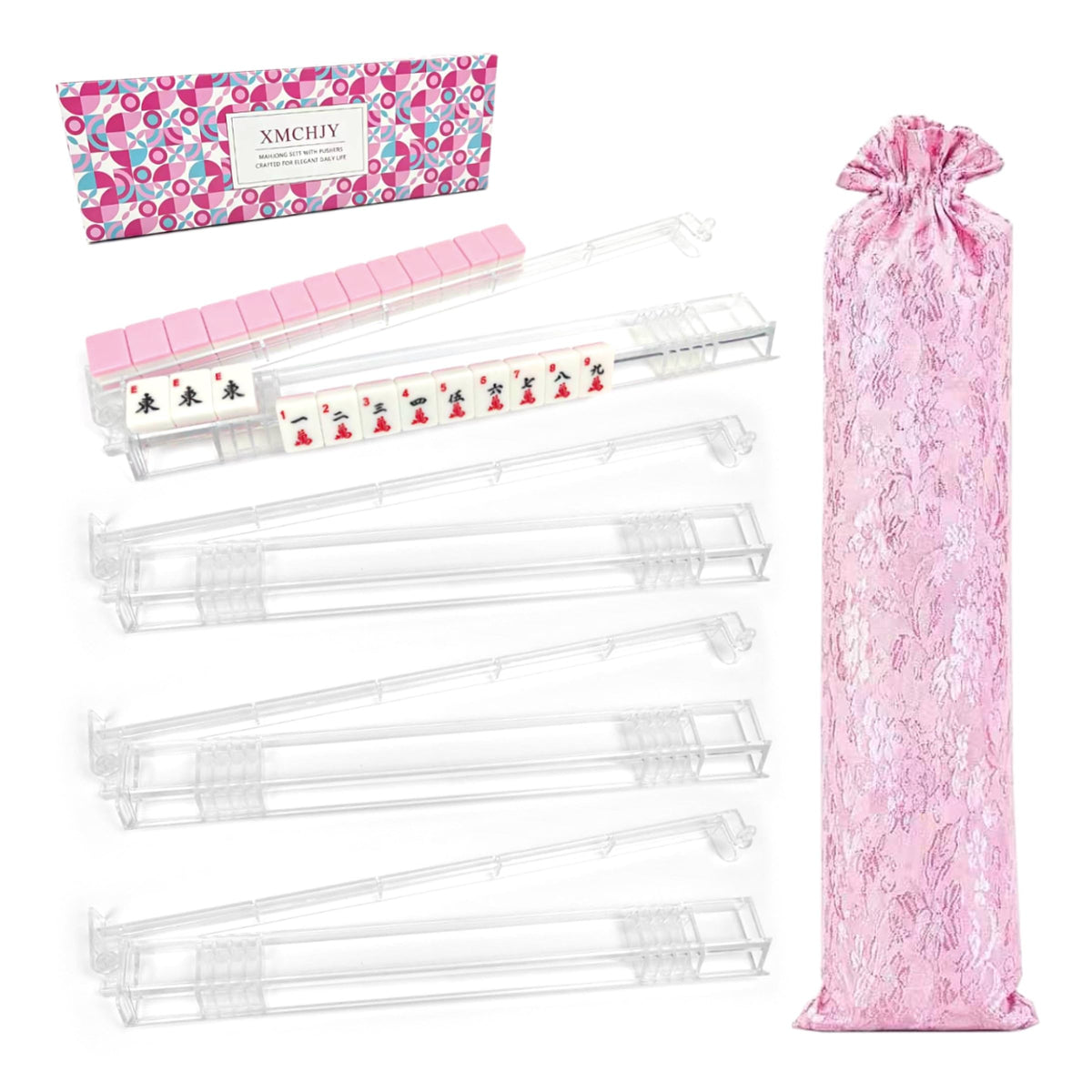Clear Acrylic Mahjong Racks with Pushers Set of 4 L477