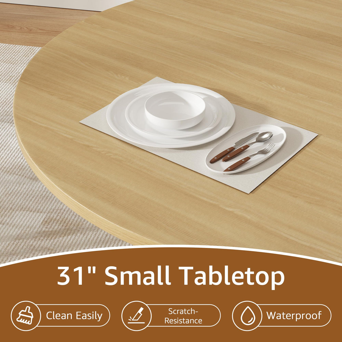 31.5 inch Round Dining Table with 2-Layer Storage Shelf P9393