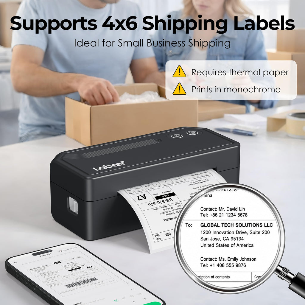 Bluetooth Thermal Shipping Label Printer Black S435