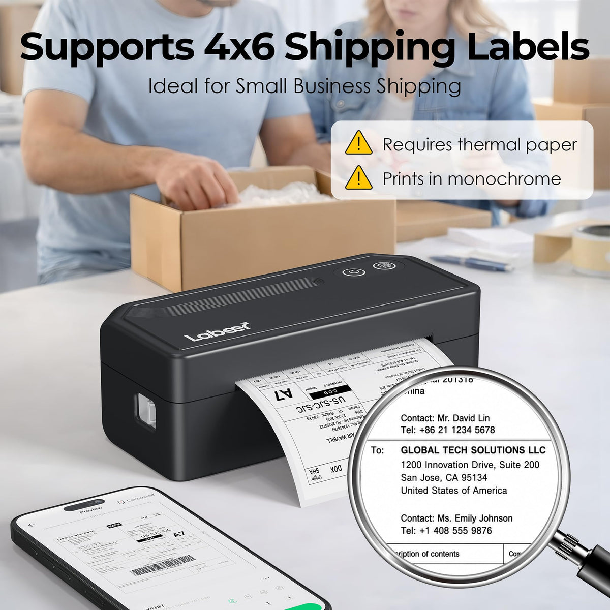 Bluetooth Thermal Shipping Label Printer Black S435