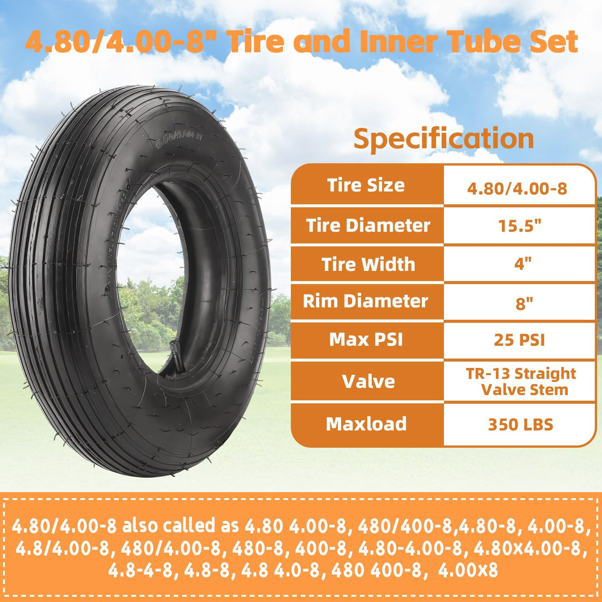 4.80/4.00-8" Tire and Inner Tube Set O1824