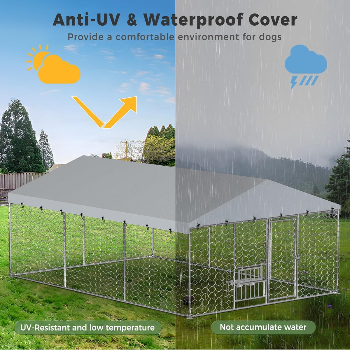 10x15FT Galvanized Outdoor Dog Kennel Y3483