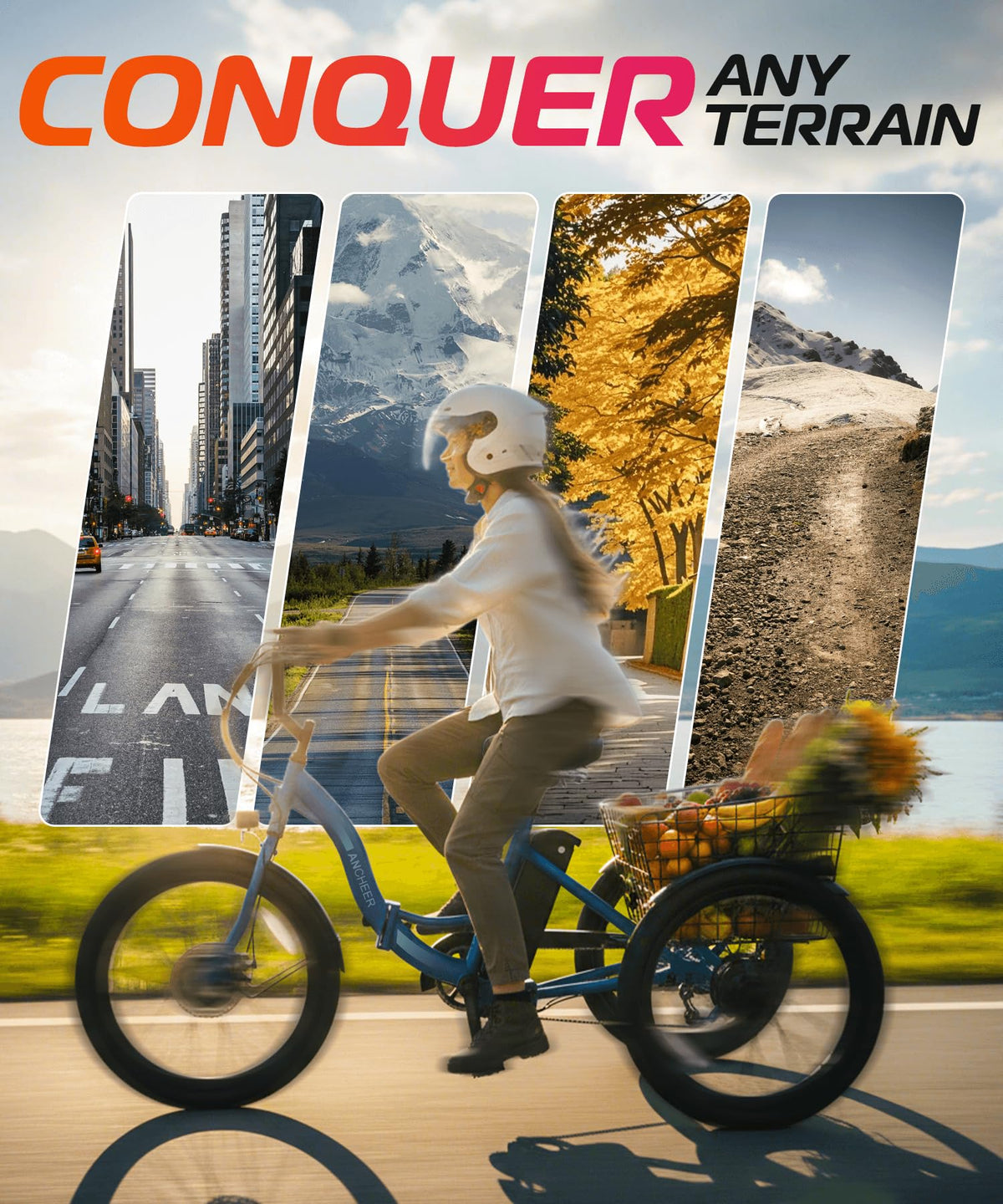 Electric Tricycle for Adults, 600W Folding, 24" 499Wh, 15.5MPH, Removable Battery, 3 Wheel, Blue X468540