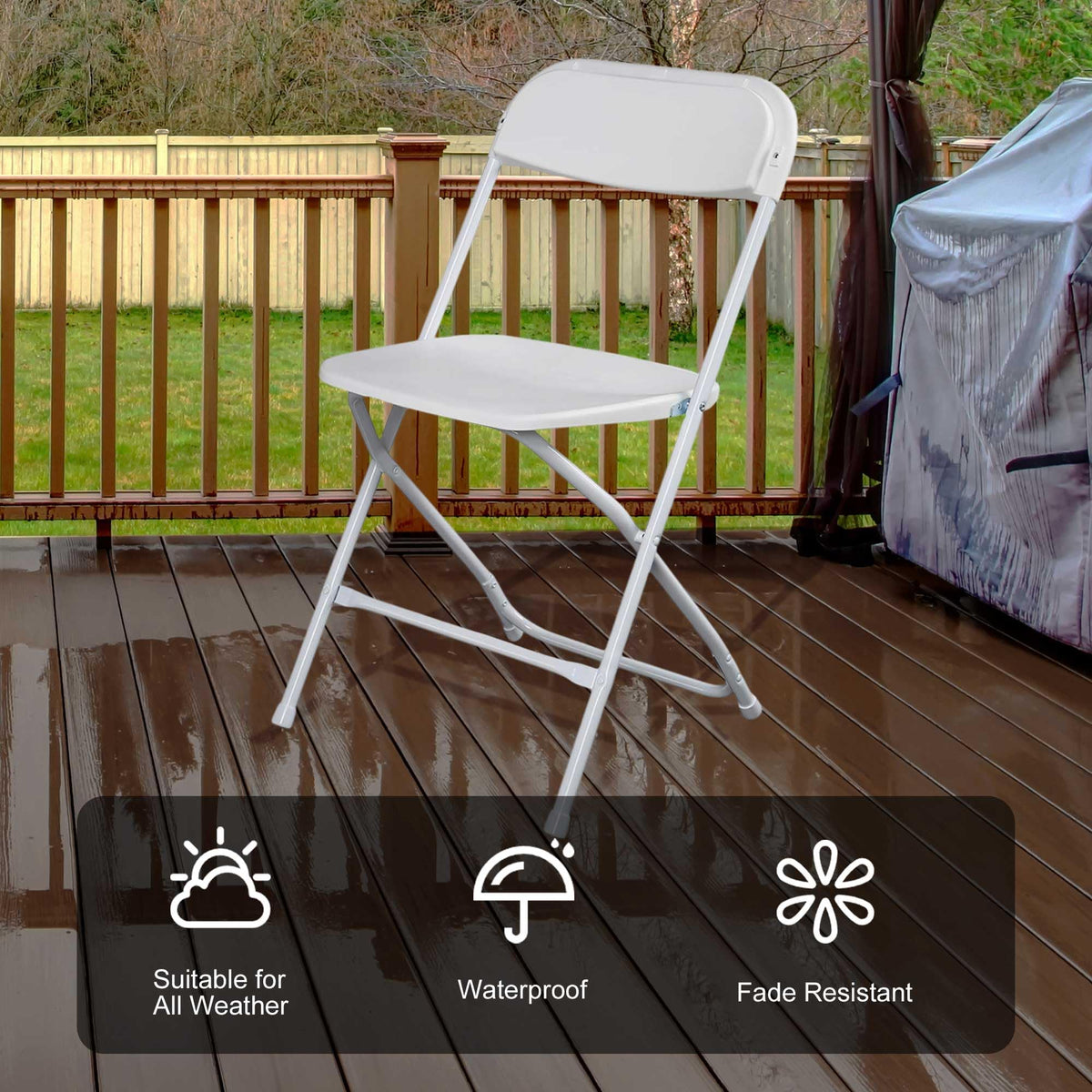 10 Pack White Plastic Folding Chairs with Steel Frame W985