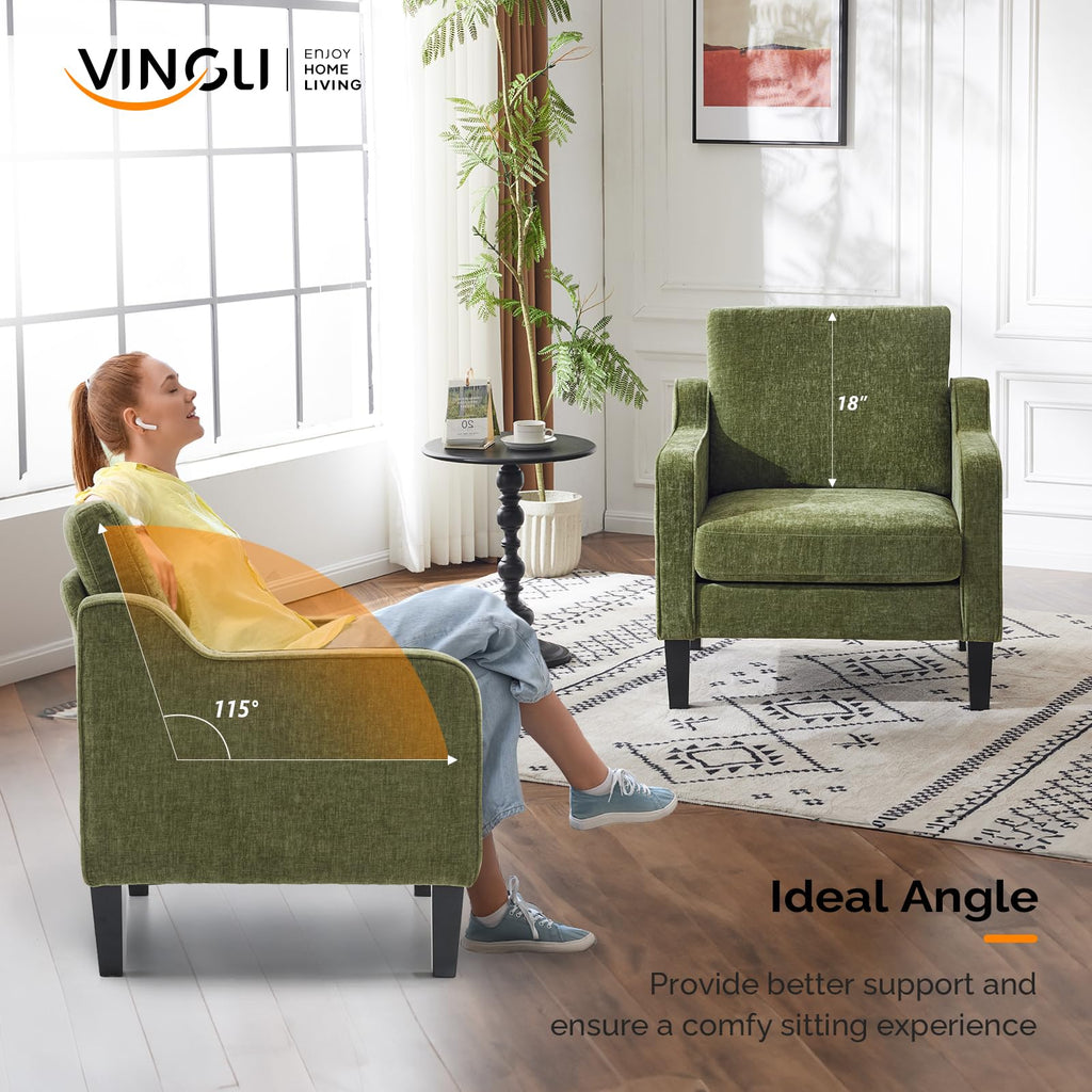 Olive Green Chenille Accent Chairs Set of 2 L372857