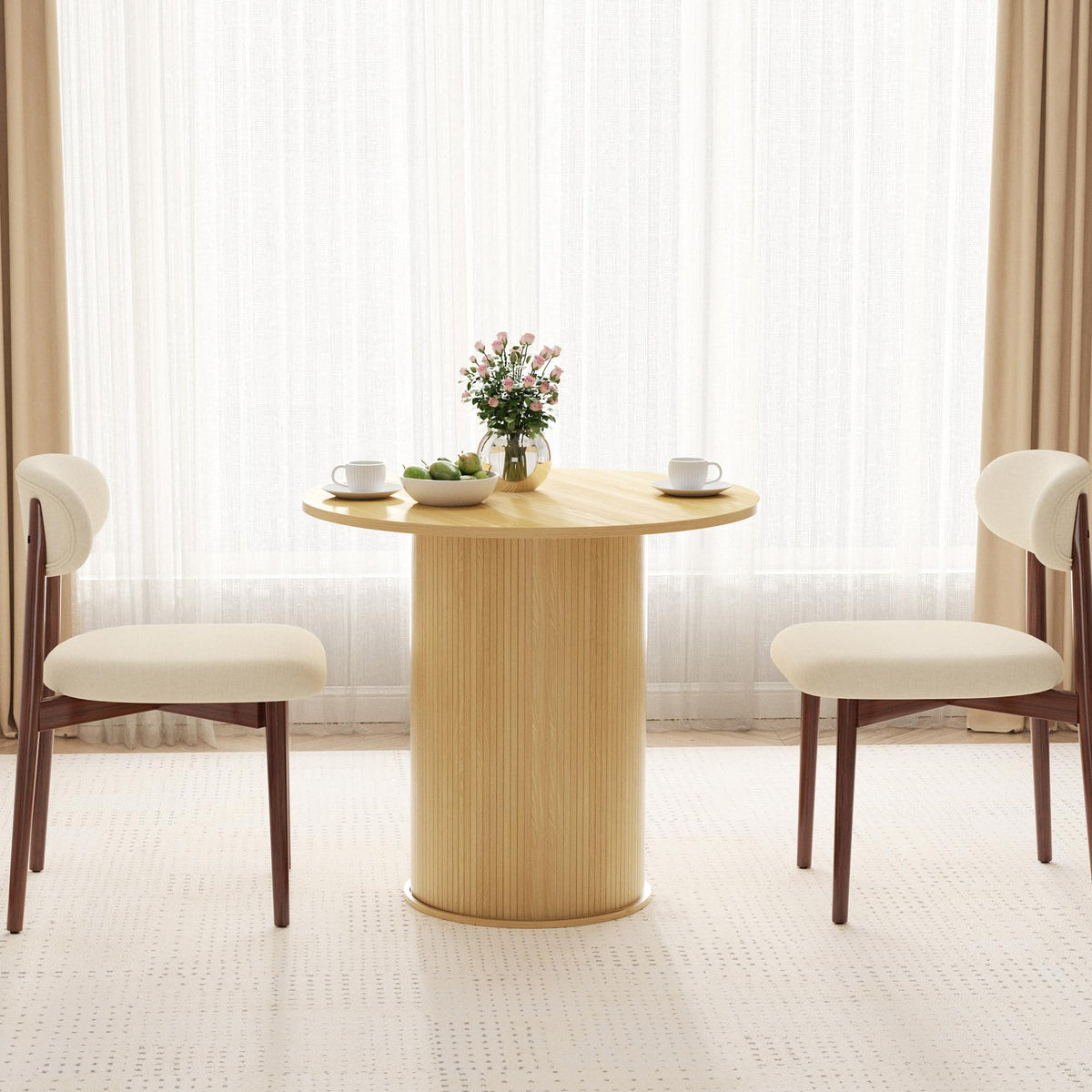 31.5 inch Round Dining Table with 2-Layer Storage Shelf P9393