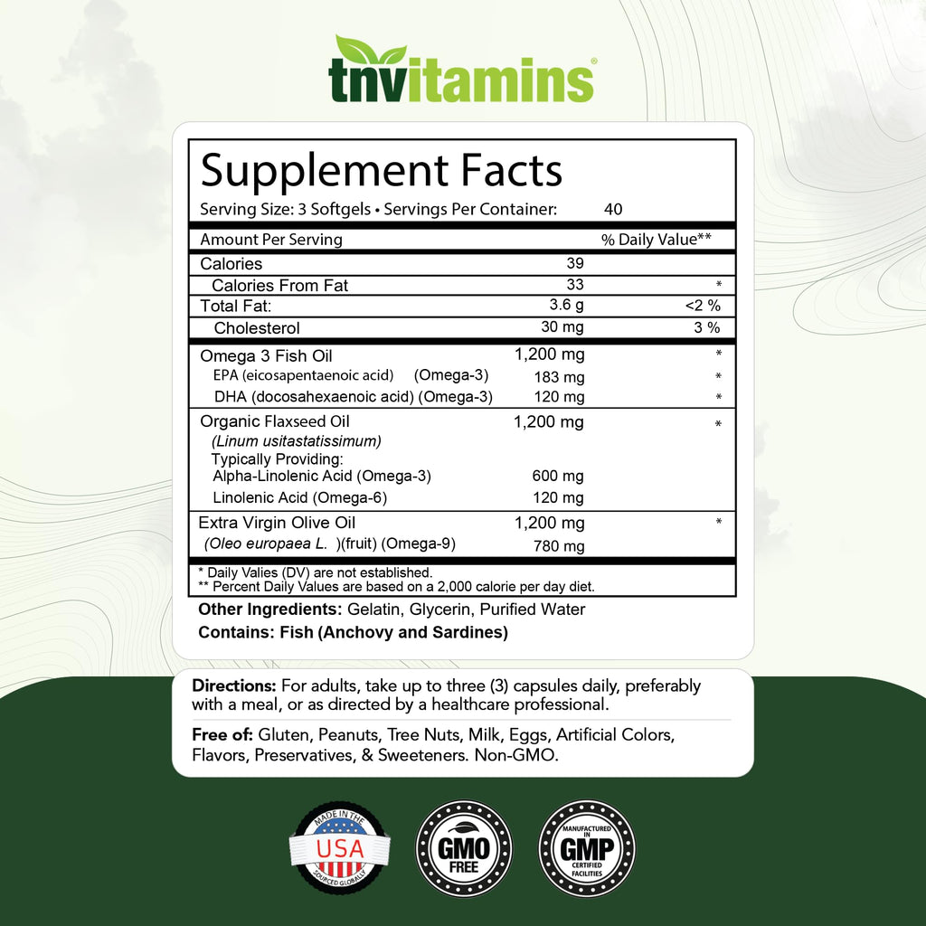 3600mg Omega 3 6 9 Softgels Fish Oil Flaxseed Olive Oil Z999996