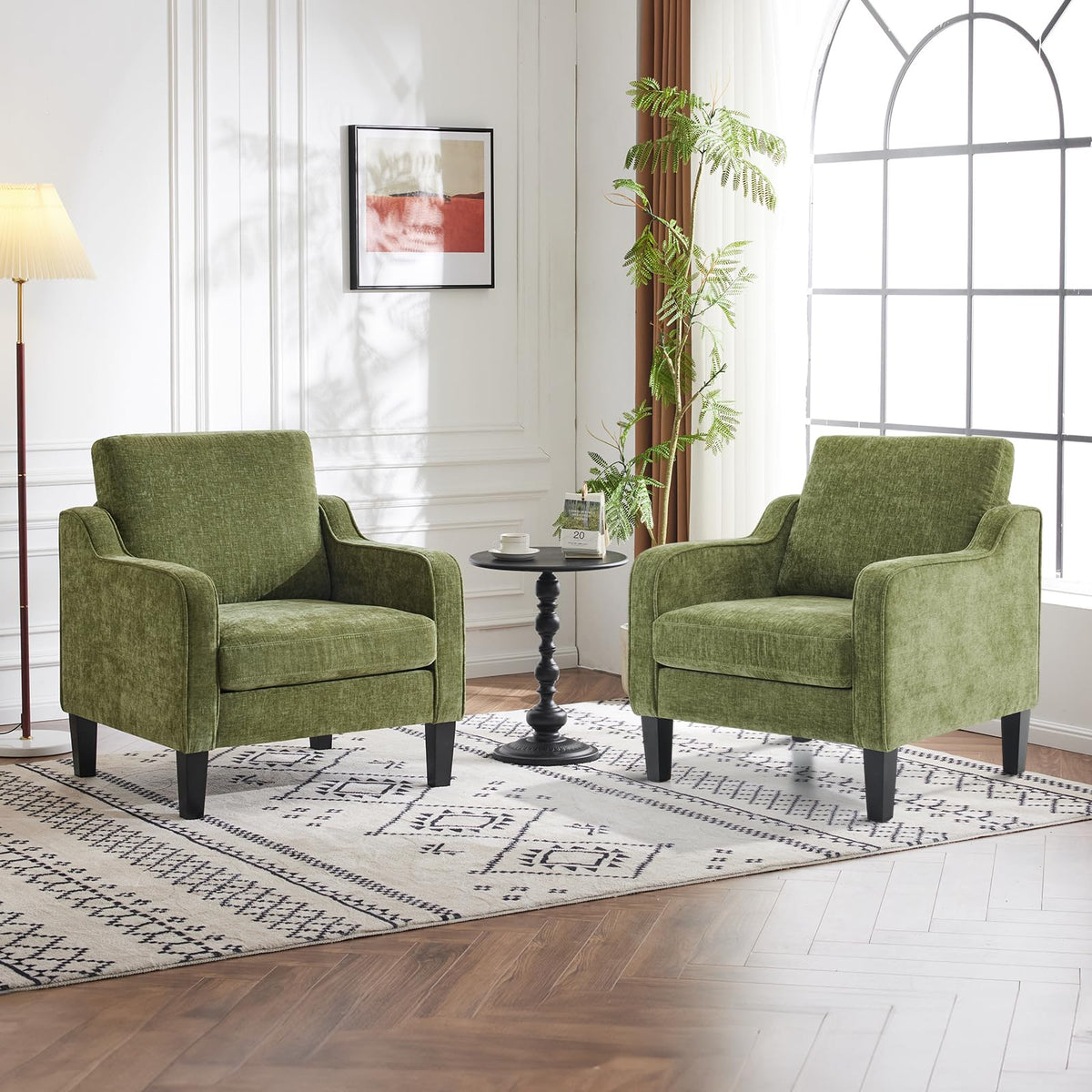 Olive Green Chenille Accent Chairs Set of 2 L372857