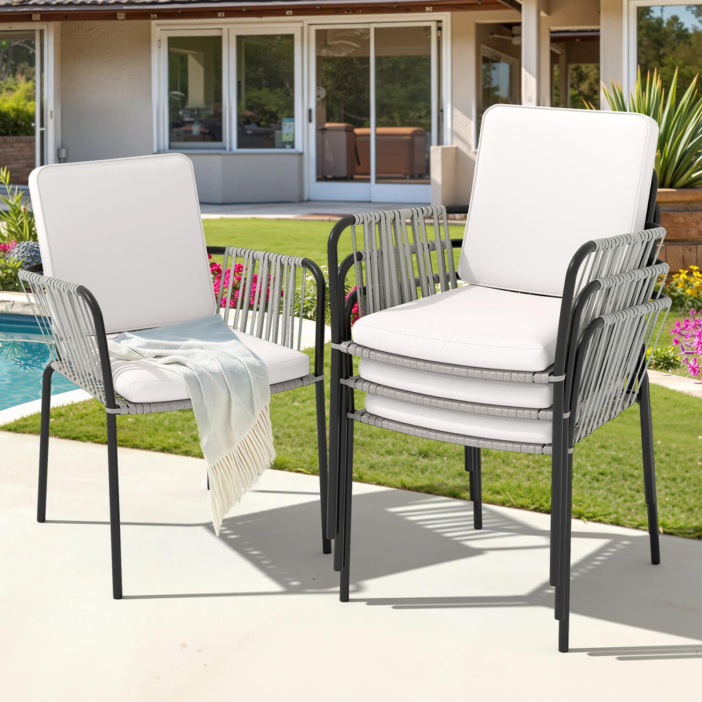 Grey Wicker Outdoor Dining Chairs Set of 4 Q6755