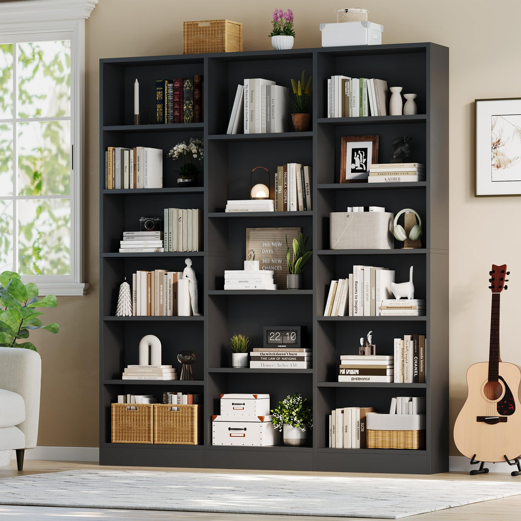 Black 6 Tier 17 Shelf Bookshelf Q6544