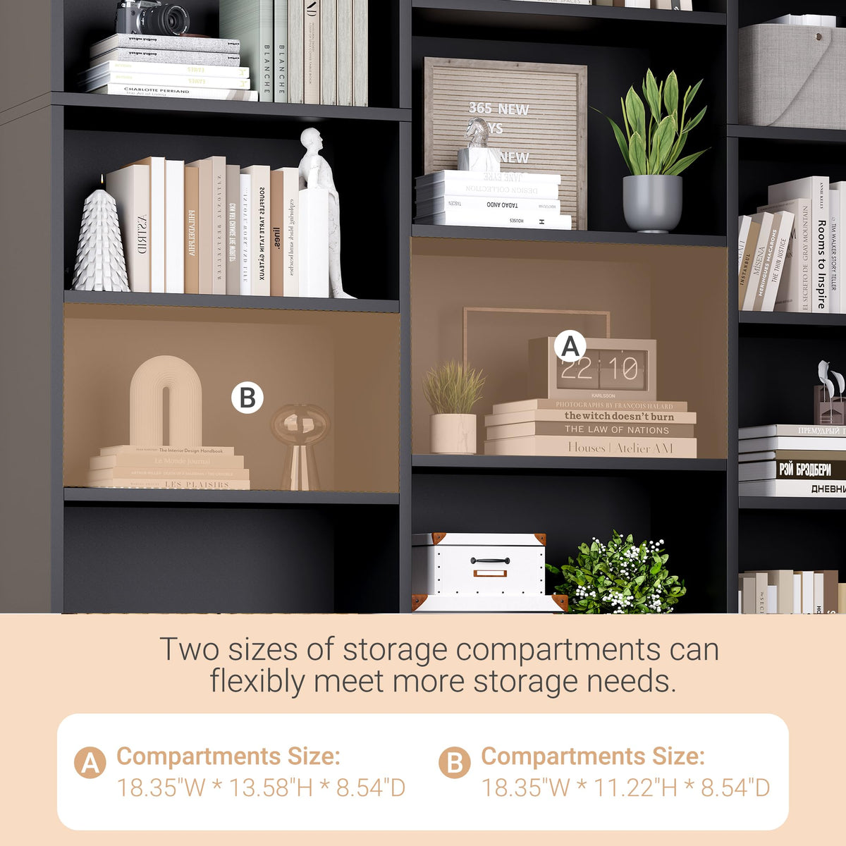 Black 6 Tier 17 Shelf Bookshelf Q6544