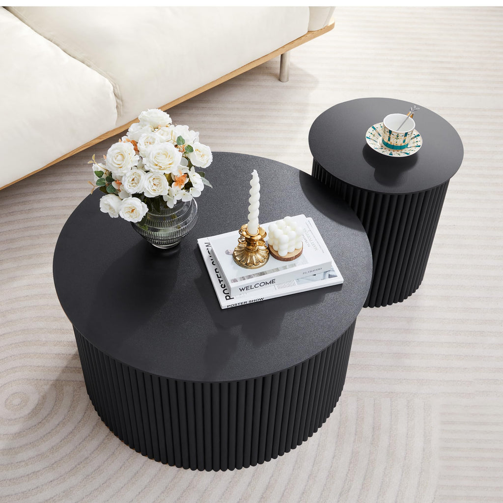 Fluted Round Nesting Coffee Table Set of 2 Q657
