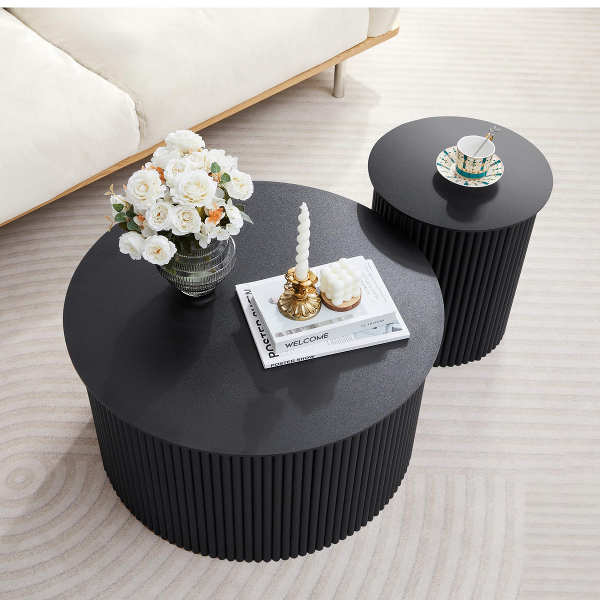 Fluted Round Nesting Coffee Table Set of 2 Q657