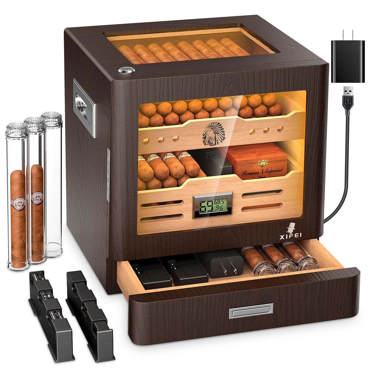 Cigar Humidor Cabinet with Digital Hygrometer and 2 Humidifiers R63480