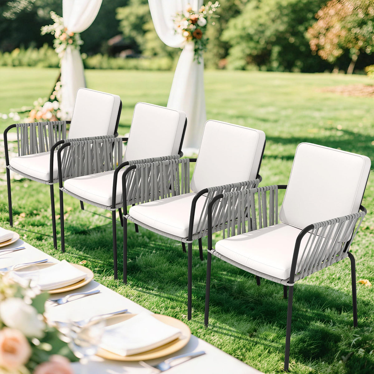 Grey Wicker Outdoor Dining Chairs Set of 4 Q6755