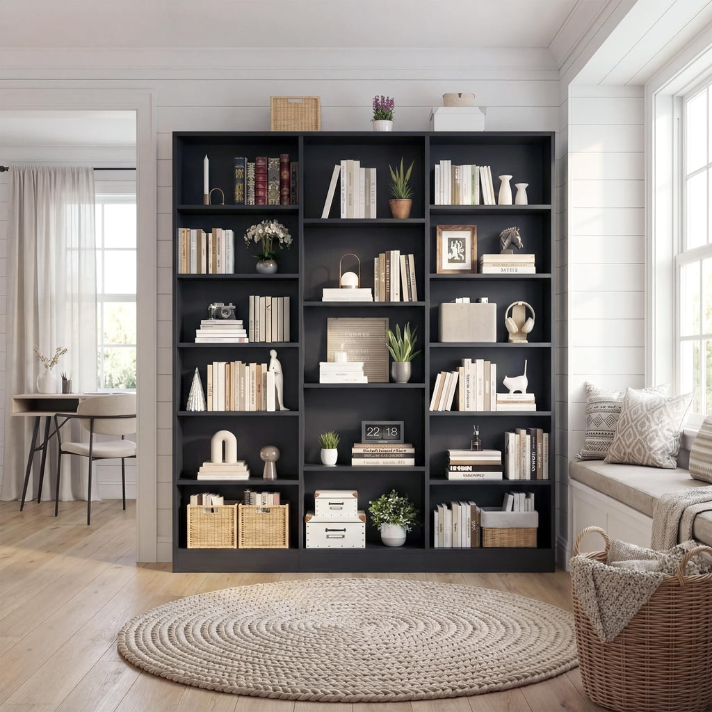 Black 6 Tier 17 Shelf Bookshelf Q6544