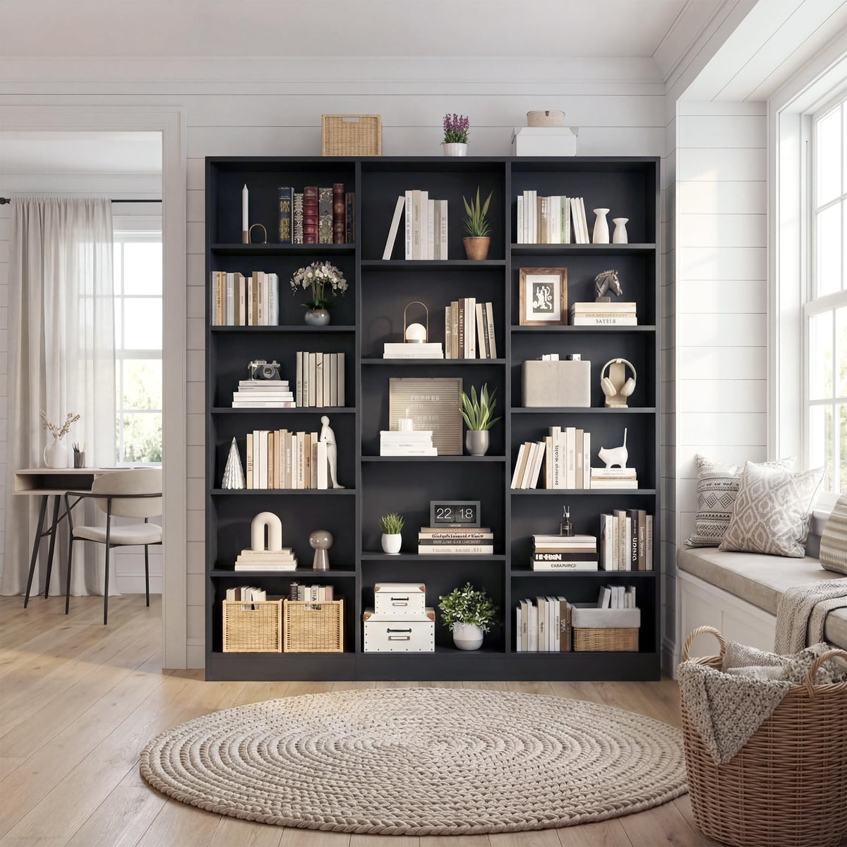 Black 6 Tier 17 Shelf Bookshelf Q6544