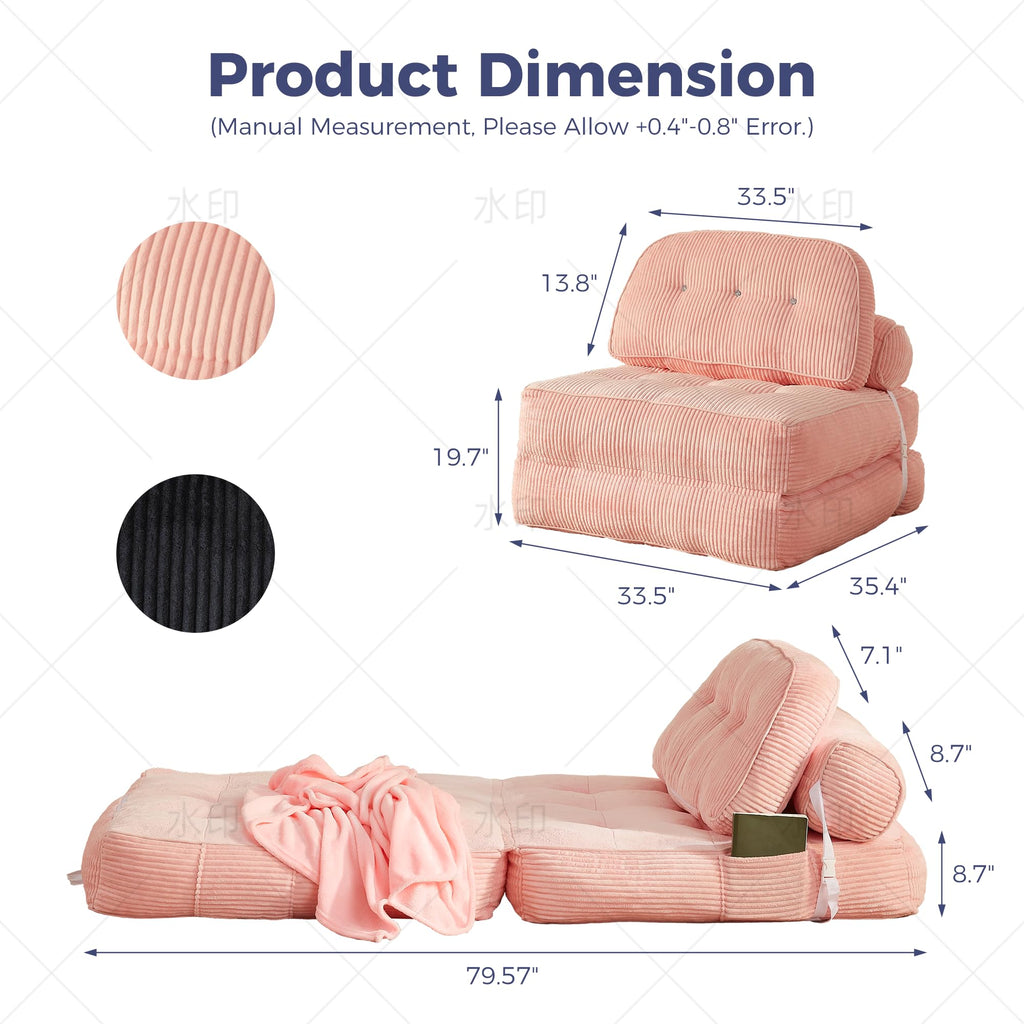 Pink Folding Futon Sleeper Sofa Bed Chair A460403