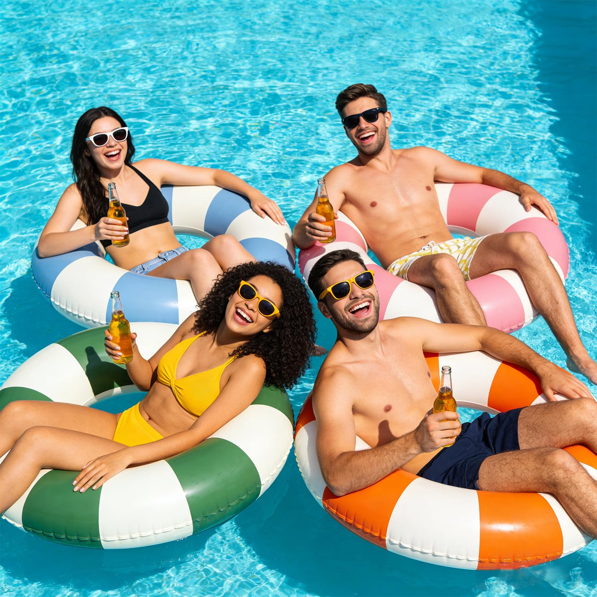 4Pcs Inflatable Pool Float 31 Inch Striped Swim Rings L2891