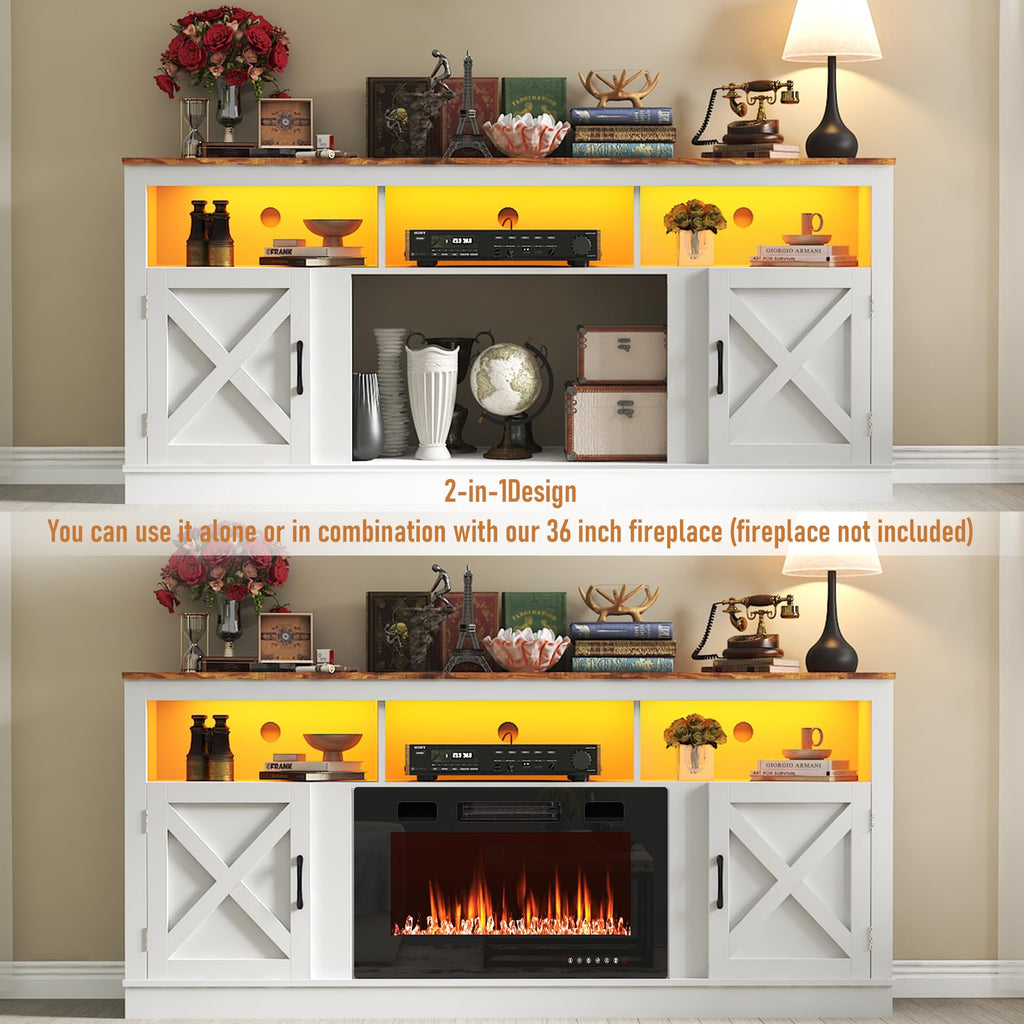 Farmhouse TV Stand for 70/75/80 Inch TV, White P7543