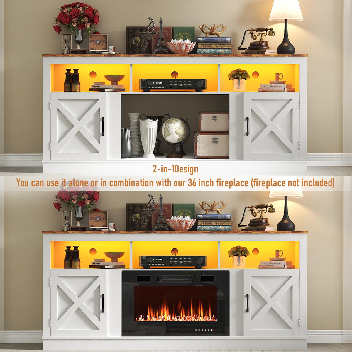 Farmhouse TV Stand for 70/75/80 Inch TV, White P7543