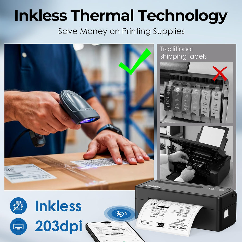 Bluetooth Thermal Shipping Label Printer Black S435