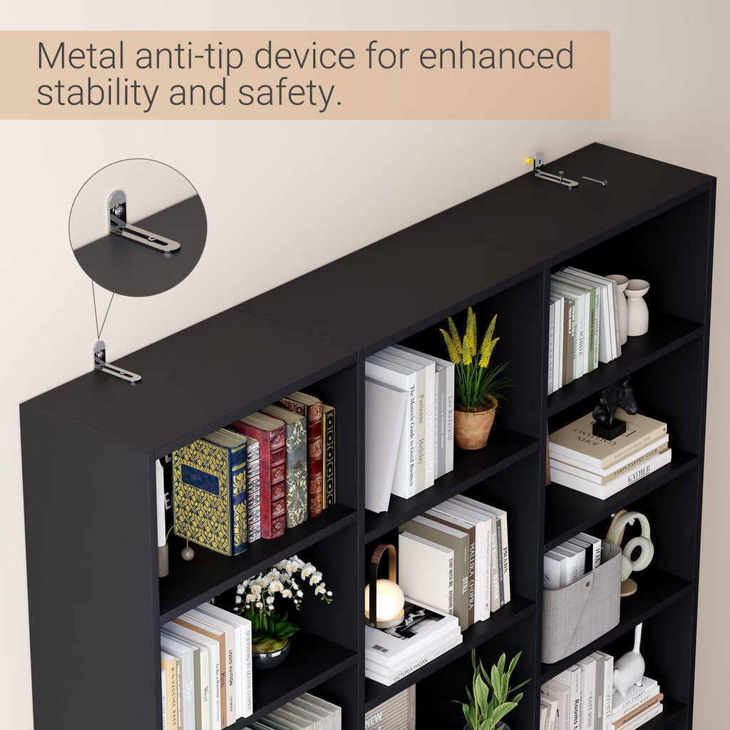 Black 6 Tier 17 Shelf Bookshelf Q6544