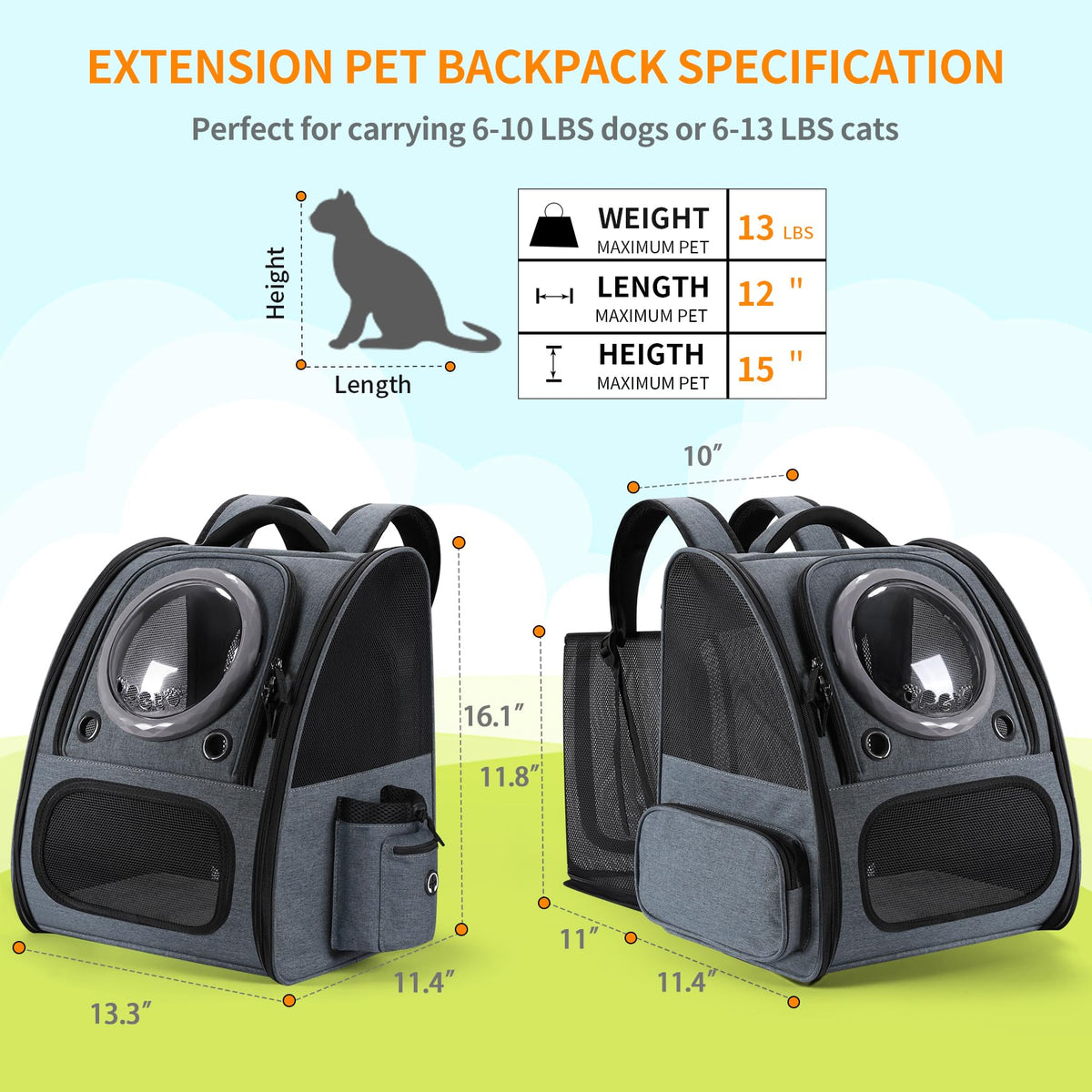 Expandable Breathable Pet Backpack Carrier W84406