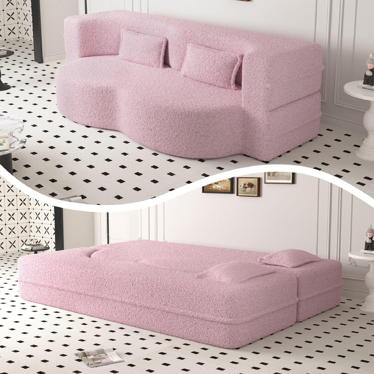 Pink Full Size Sherpa Futon Sofa Bed L6437