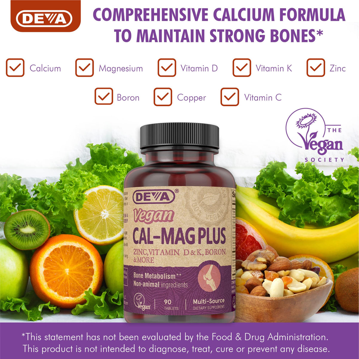 Vegan Calcium Magnesium Supplement with Zinc 90 Tablets G748