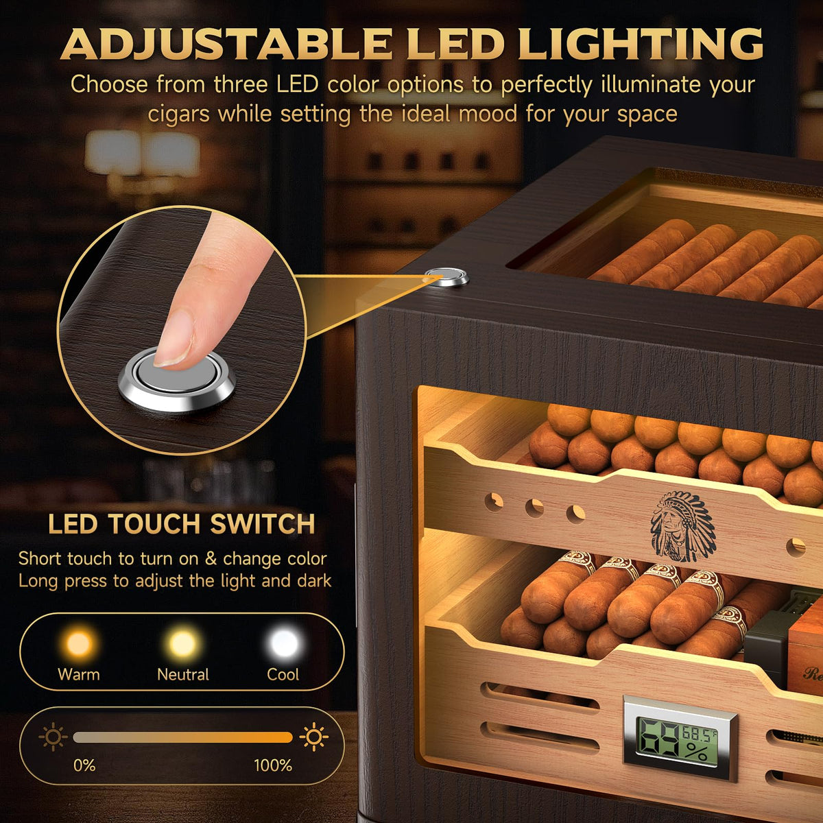 Cigar Humidor Cabinet with Digital Hygrometer and 2 Humidifiers R63480