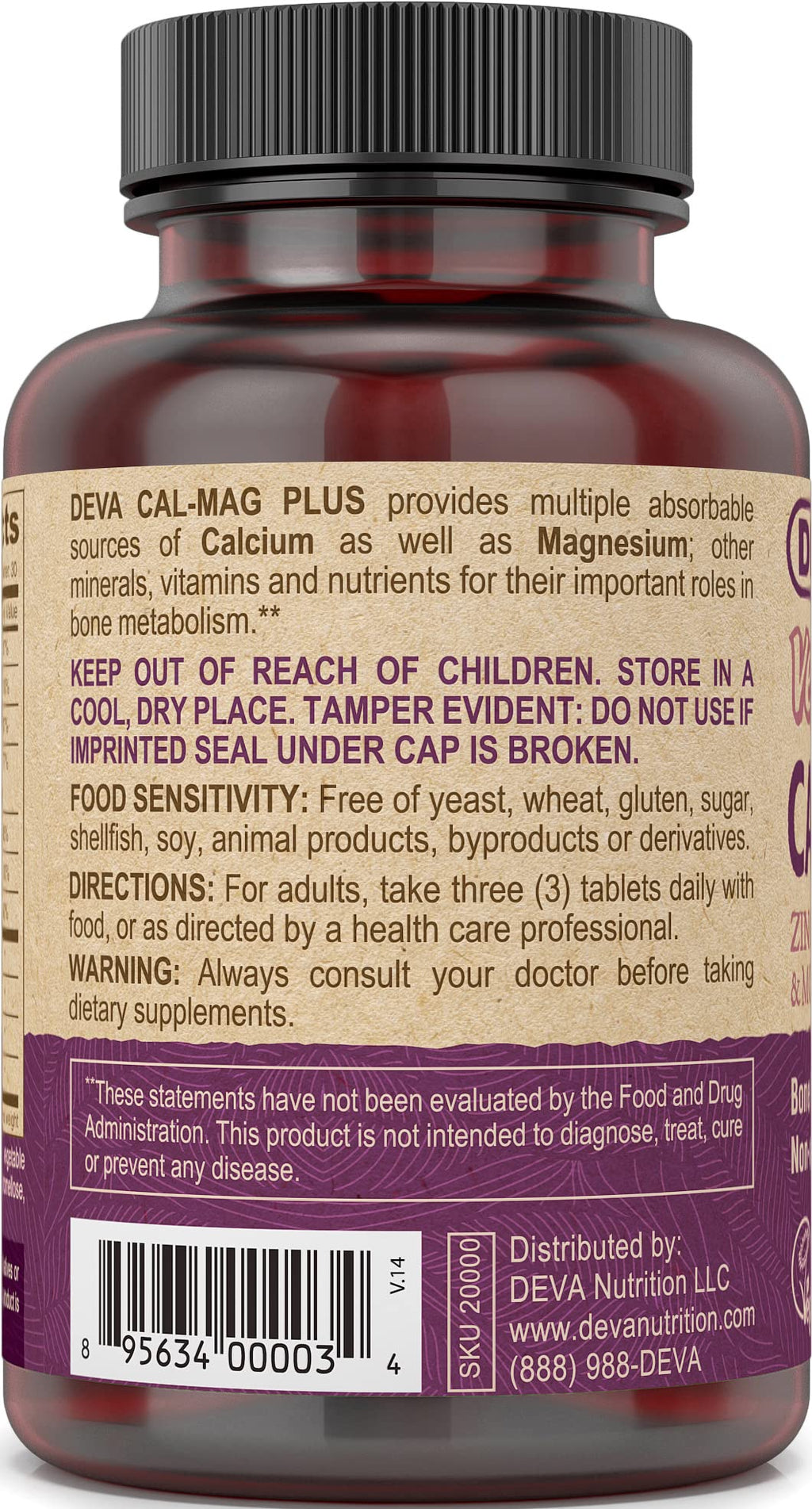 Vegan Calcium Magnesium Supplement with Zinc 90 Tablets G748