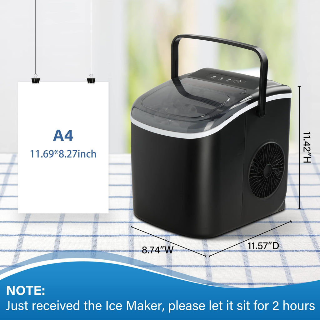 Countertop Ice Maker with Self-Cleaning, Ice Spoon and Basket, Black Y326