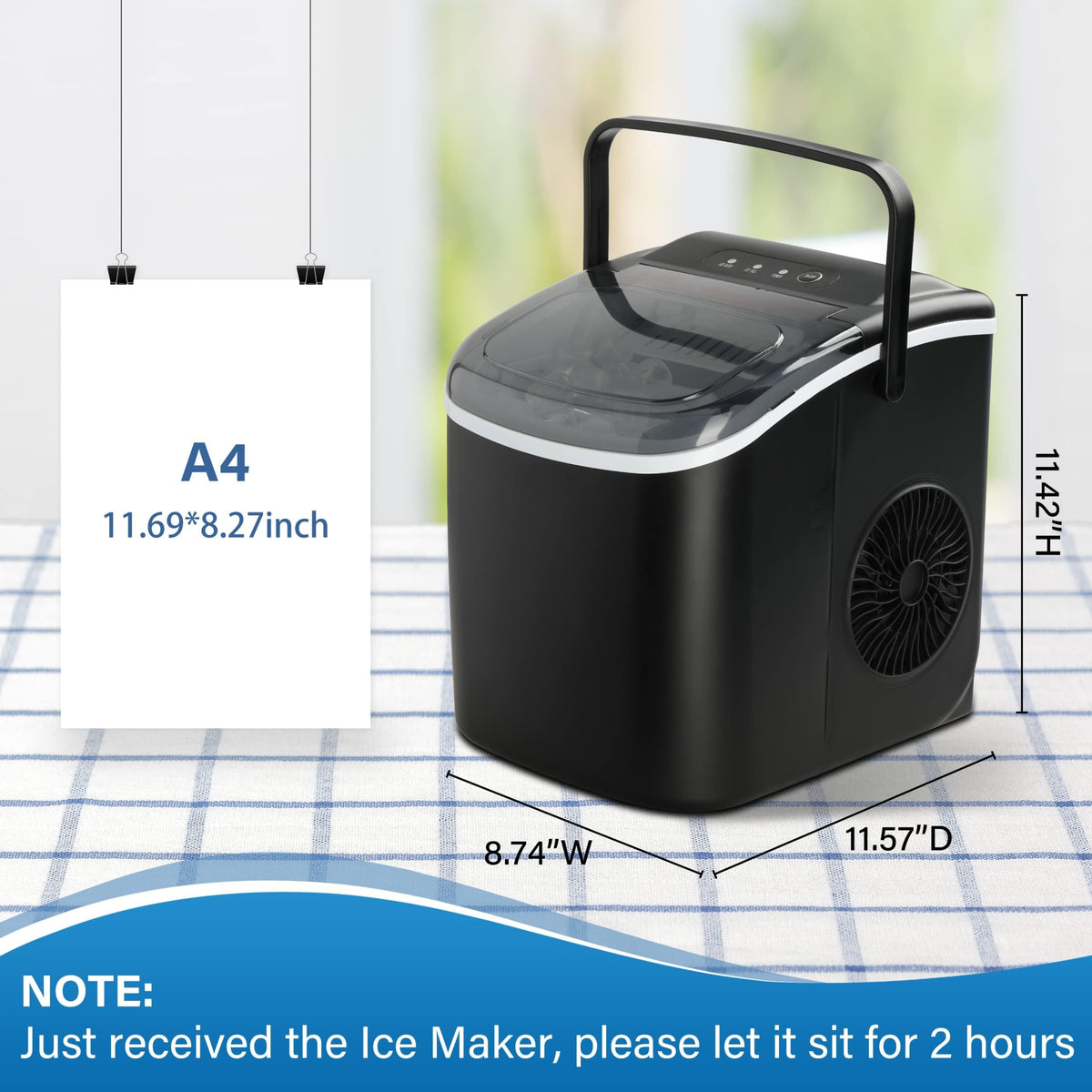 Countertop Ice Maker with Self-Cleaning, Ice Spoon and Basket, Black Y326