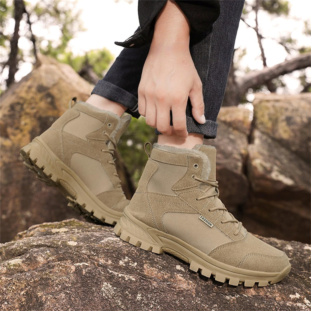 Mid Top Fur Lined Suede Leather Waterproof Military Tactical Boots Z5848