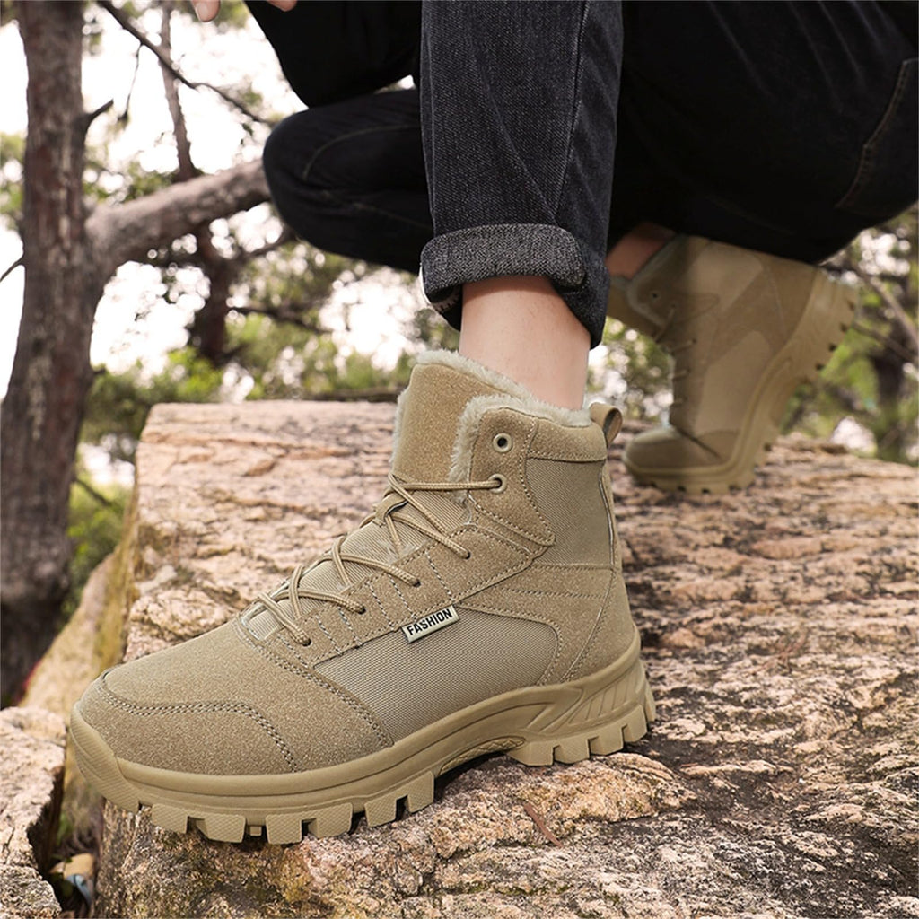 Mid Top Fur Lined Suede Leather Waterproof Military Tactical Boots Z5848