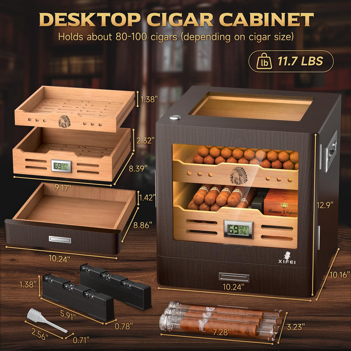 Cigar Humidor Cabinet with Digital Hygrometer and 2 Humidifiers R63480