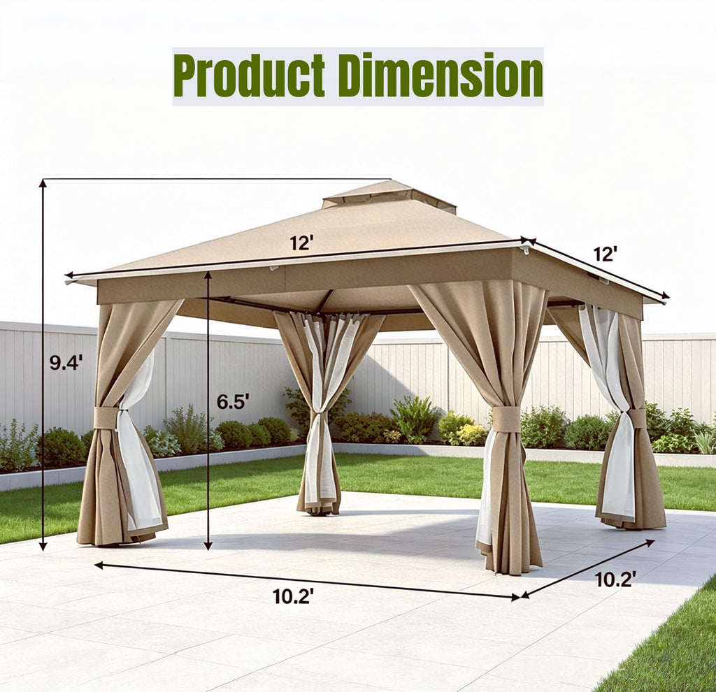 12x12 Metal Frame Gazebo Canopy Tent R323