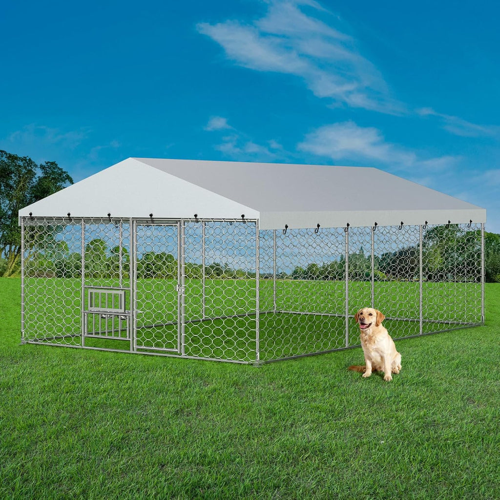 10x15FT Galvanized Outdoor Dog Kennel Y3483