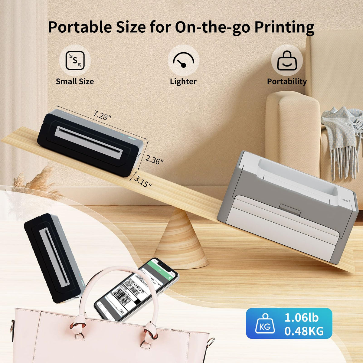 Bluetooth Thermal Shipping Label Printer, 4X6 Inkless Wireless Label Printer R9826