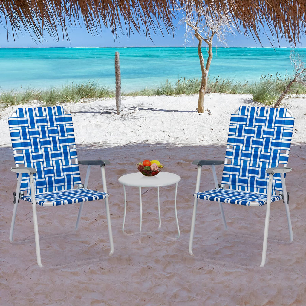 Set of 2 Blue & White Webbed Folding Chairs B205