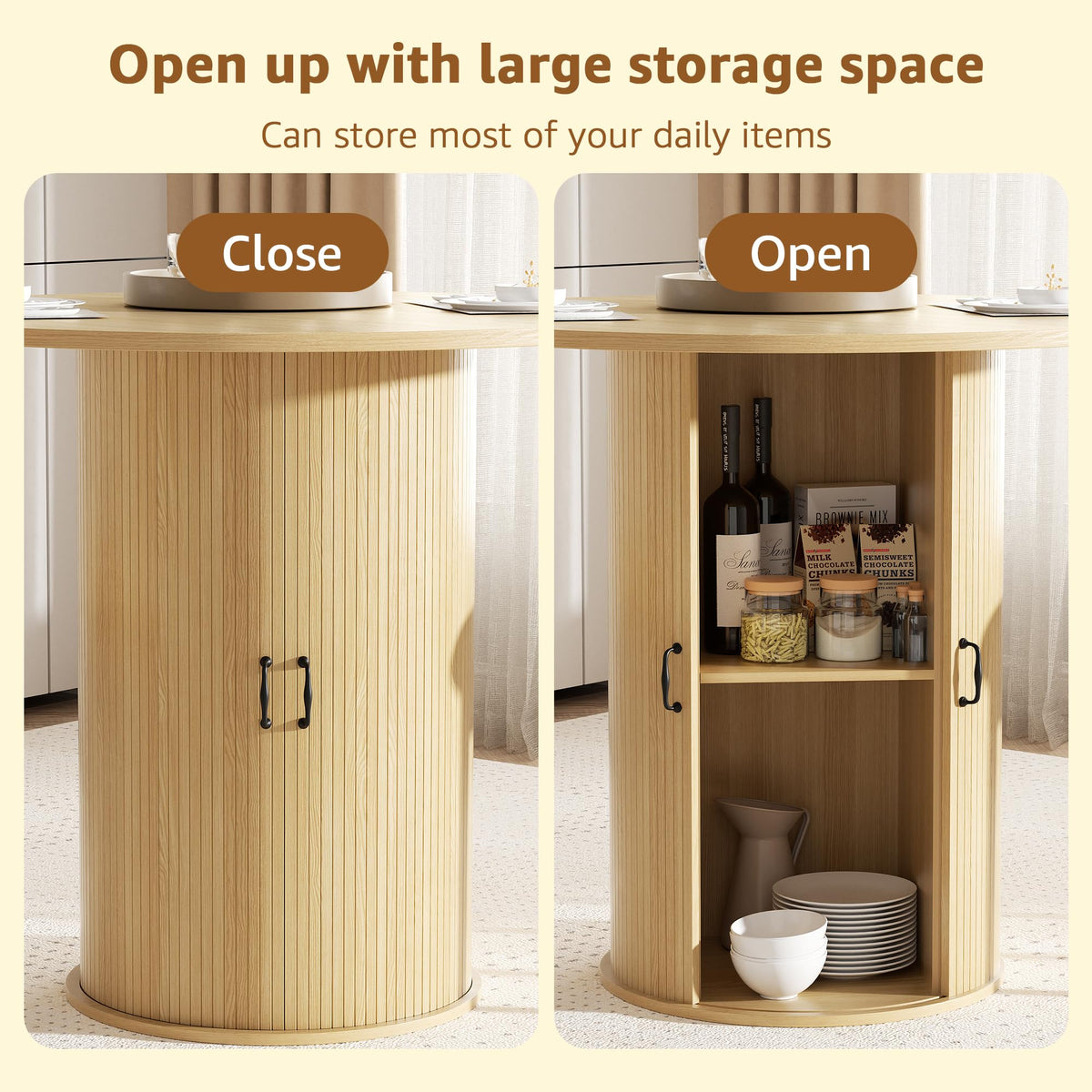 31.5 inch Round Dining Table with 2-Layer Storage Shelf P9393