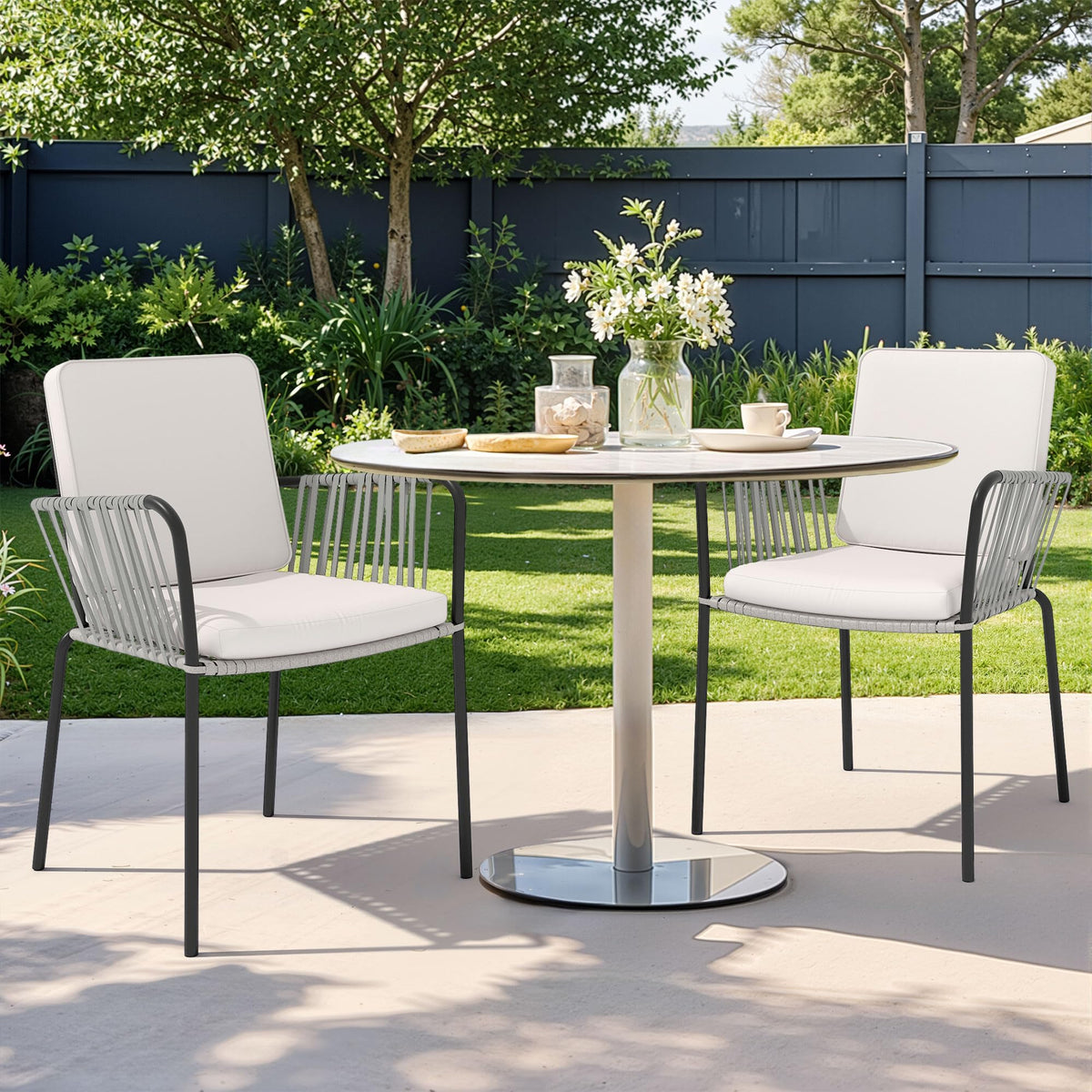 Grey Wicker Outdoor Dining Chairs Set of 4 Q6755