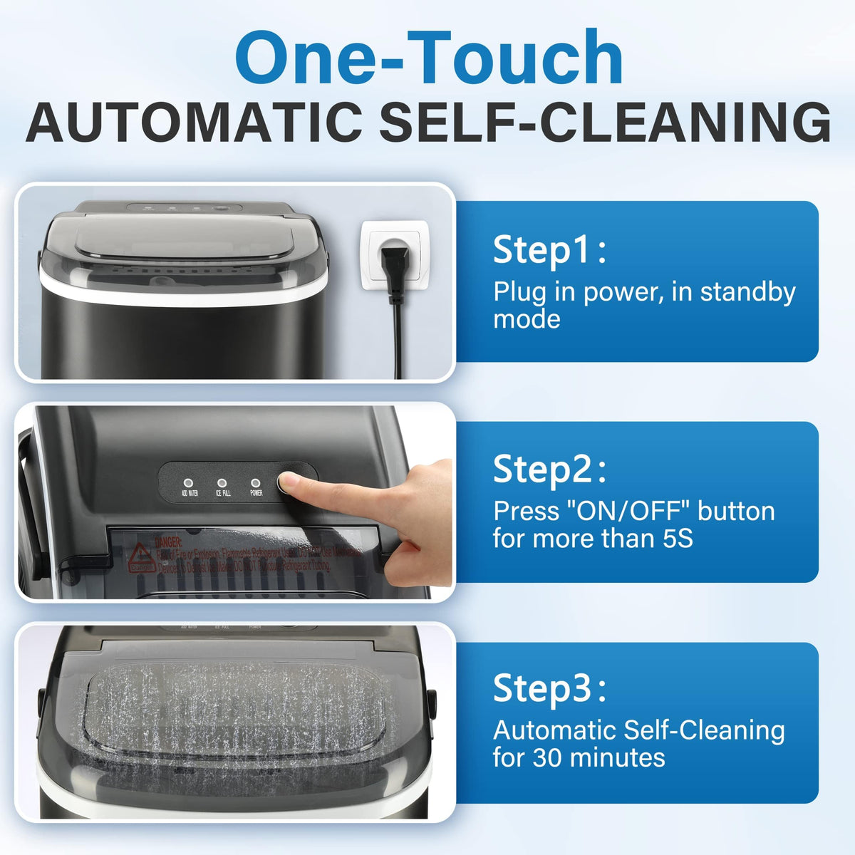 Countertop Ice Maker with Self-Cleaning, Ice Spoon and Basket, Black Y326
