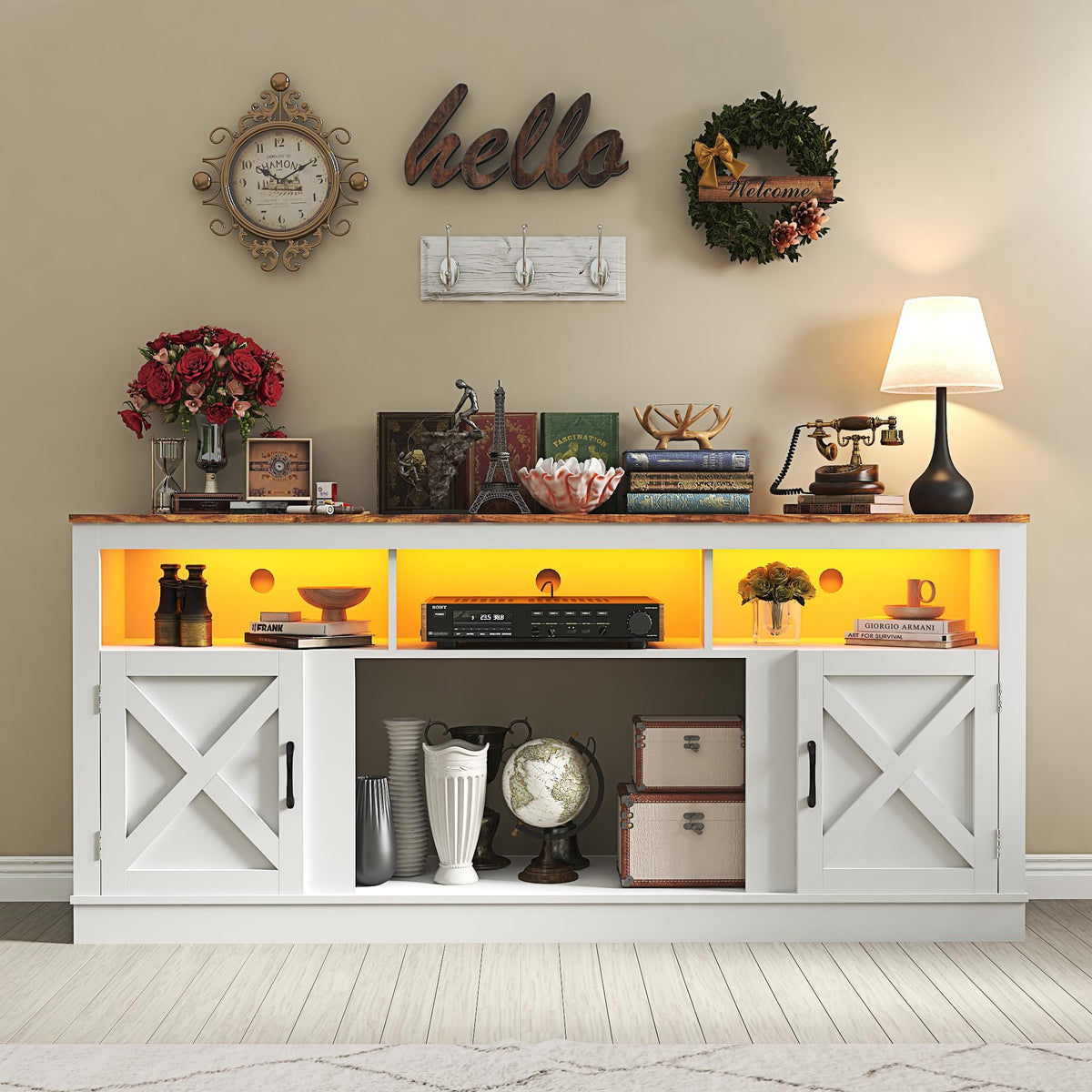 Farmhouse TV Stand for 70/75/80 Inch TV, White P7543
