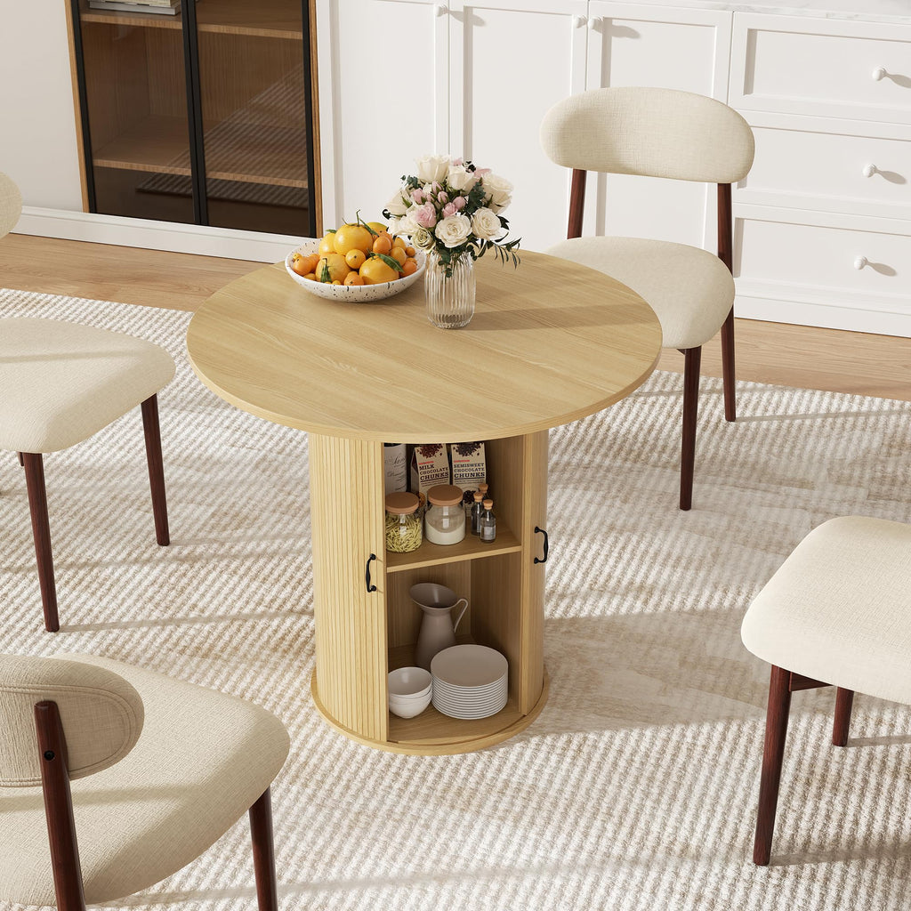 31.5 inch Round Dining Table with 2-Layer Storage Shelf P9393